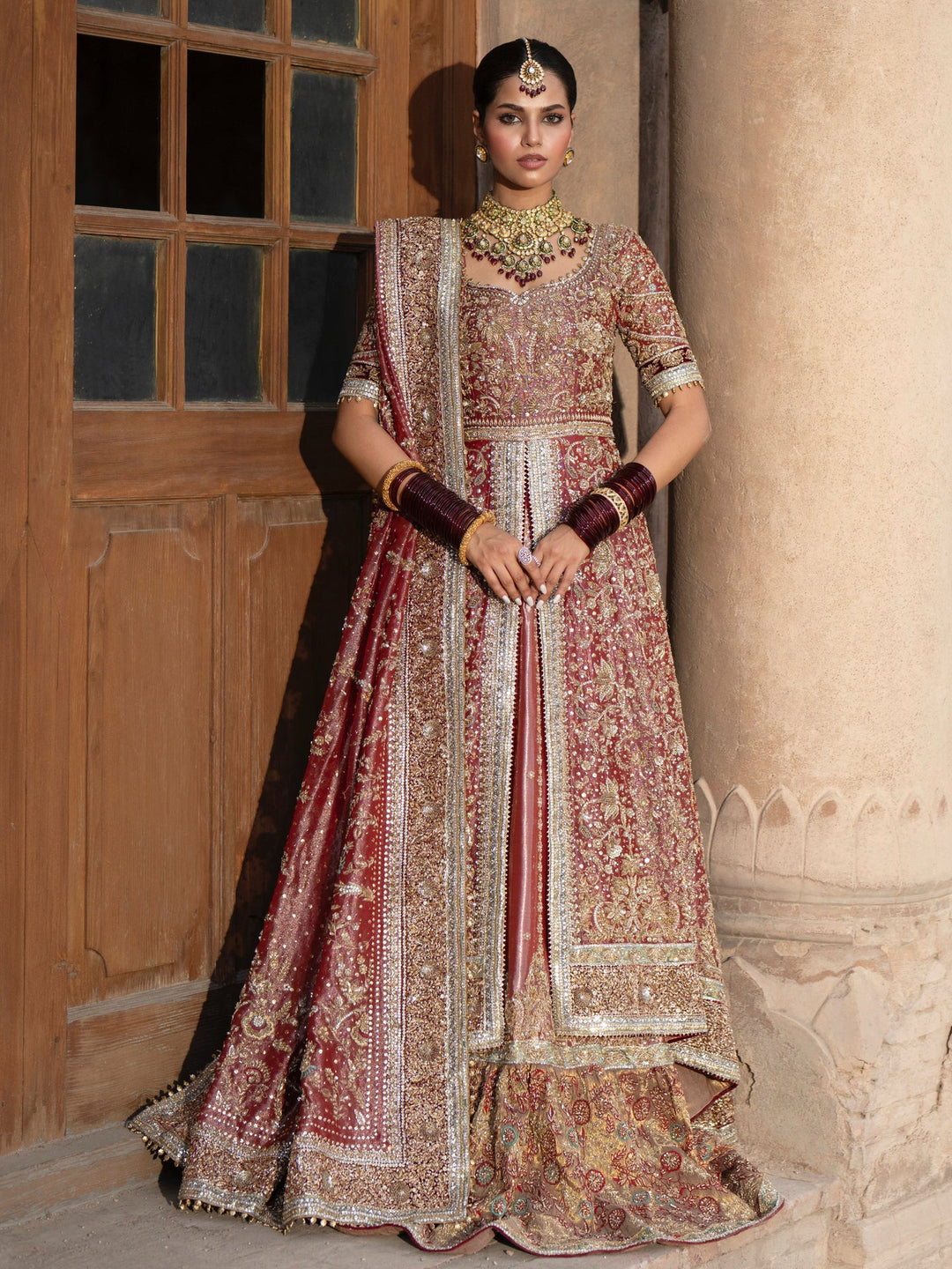 Stunning Pakistani Bridal Dress in Open Pishwas Lehenga Style