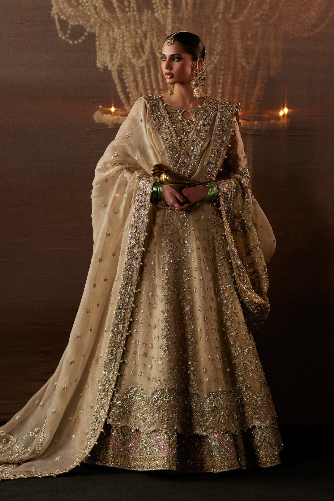 Stunning Pakistani Bridal Dress in Pishwas Frock Lehenga Style