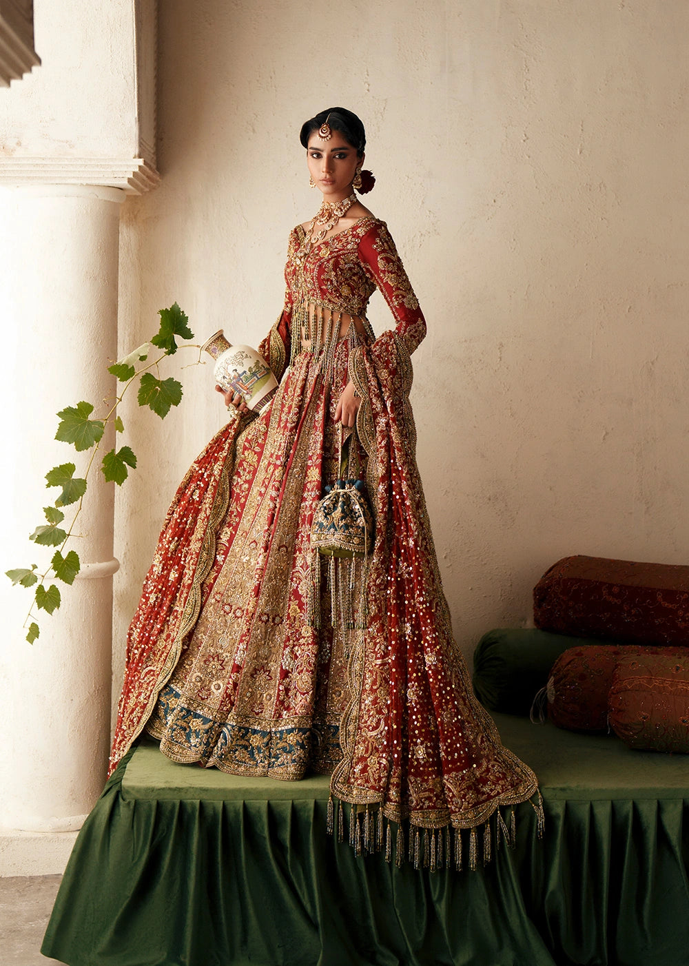 Stunning Pakistani Bridal Outfit in Raw Silk Choli Lehenga Style