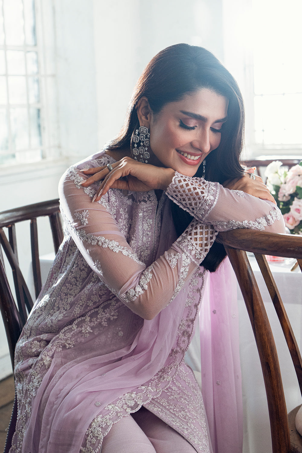 Elegant Lilac Sequins Embroidered Chiffon Pakistani Party Dress