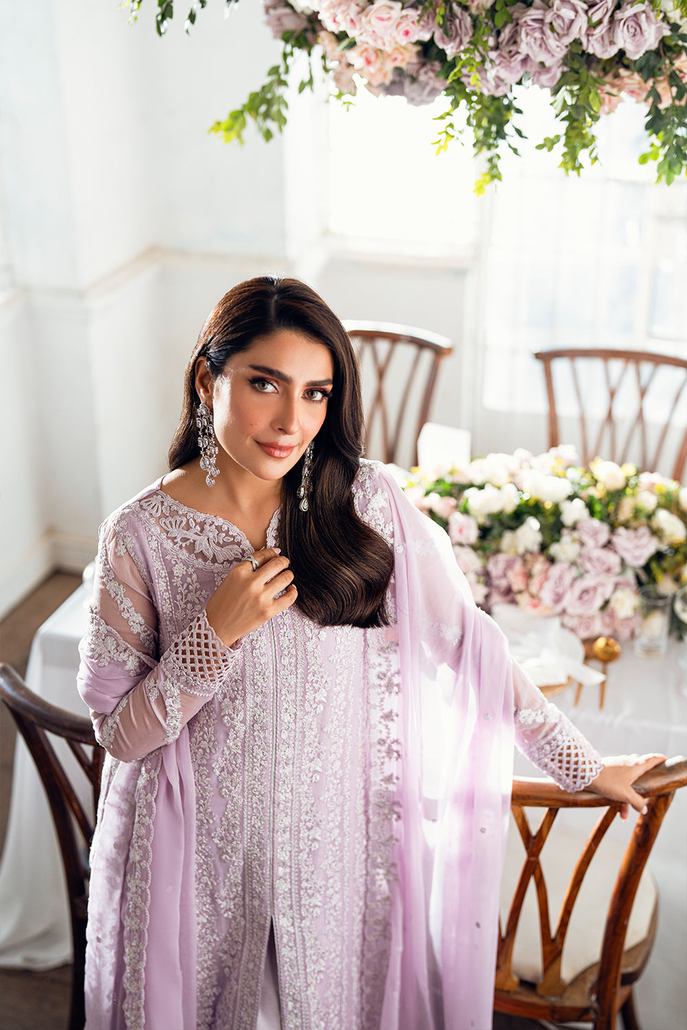 Elegant Lilac Sequins Embroidered Chiffon Pakistani Party Dress