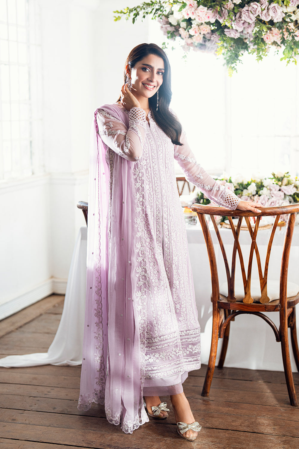 Elegant Lilac Sequins Embroidered Chiffon Pakistani Party Dress
