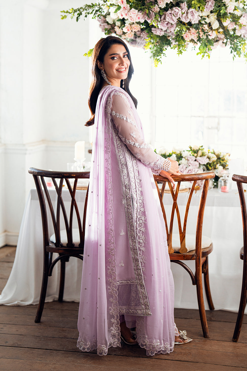 Elegant Lilac Sequins Embroidered Chiffon Pakistani Party Dress