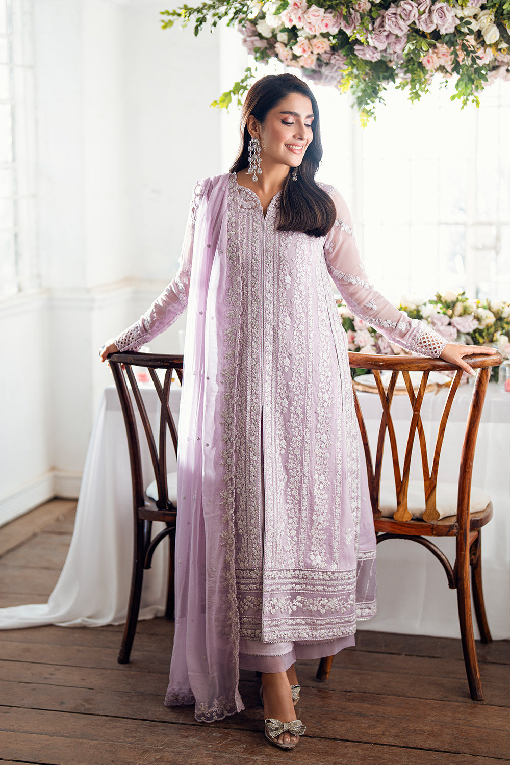 Elegant Lilac Sequins Embroidered Chiffon Pakistani Party Dress