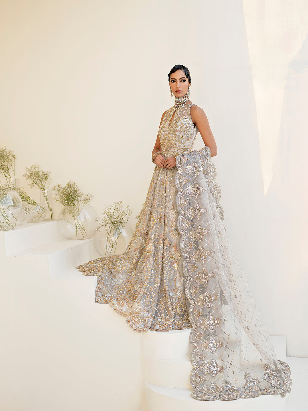 Elegant Ice Blue Pakistani Bridal Dress for Modern Brides