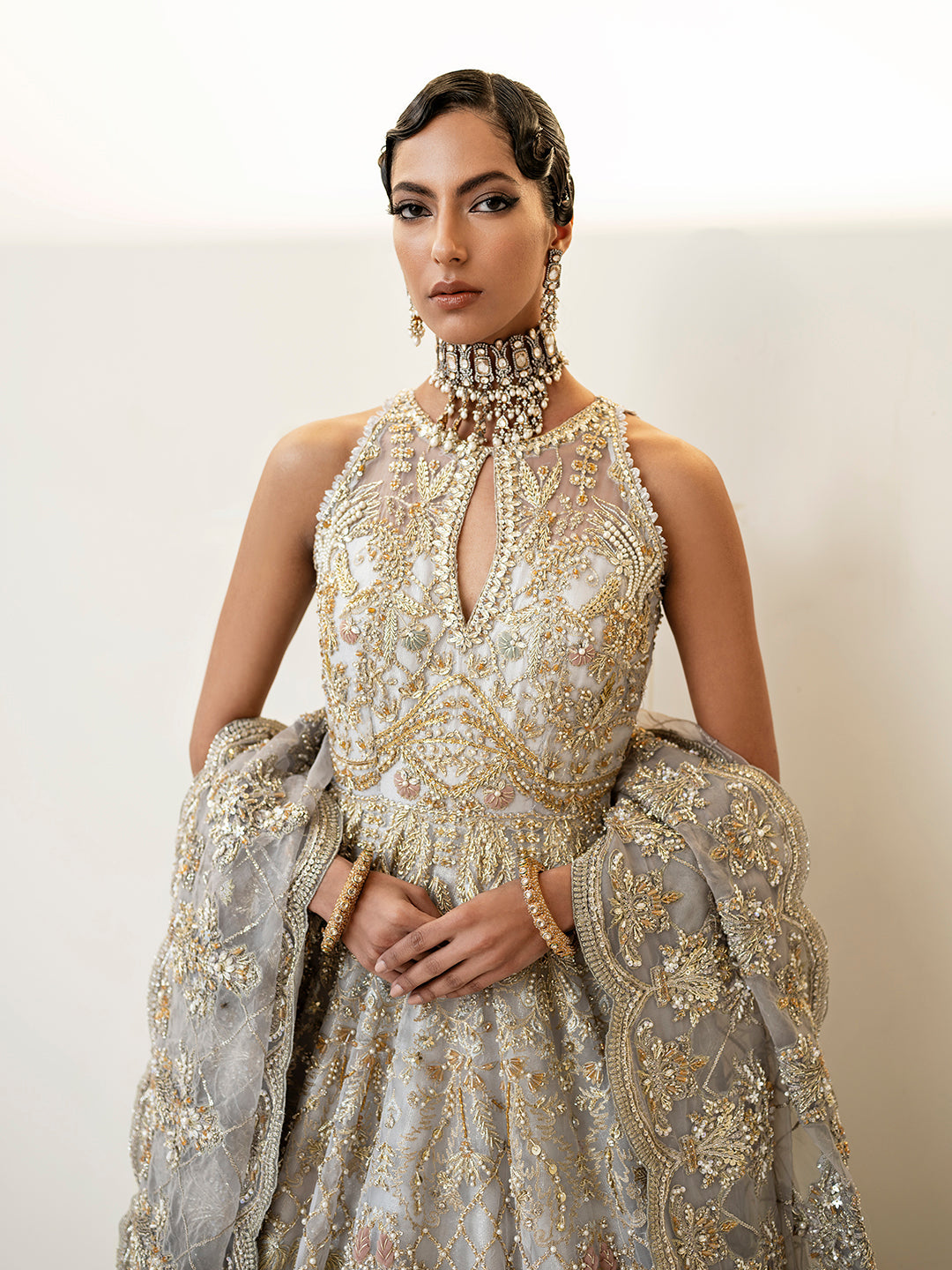 Elegant Ice Blue Pakistani Bridal Dress for Modern Brides