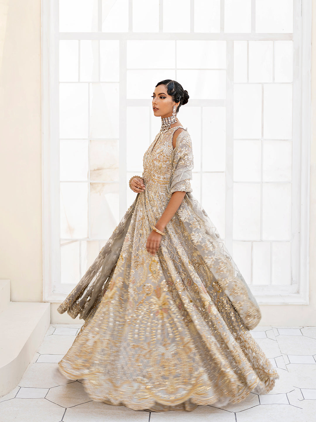Elegant Ice Blue Pakistani Bridal Dress for Modern Brides