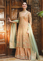 Tea Pink Embroidered Pakistani Wedding Dress in Gown Lehenga Style