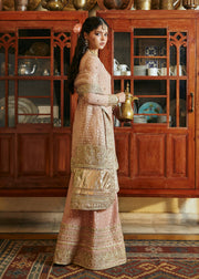 Tea Pink Kameez Trouser and Dupatta Pakistani Wedding Dress