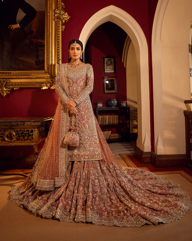 Tea Pink Tissue Shirt and Bridal Gharara Style Dress
