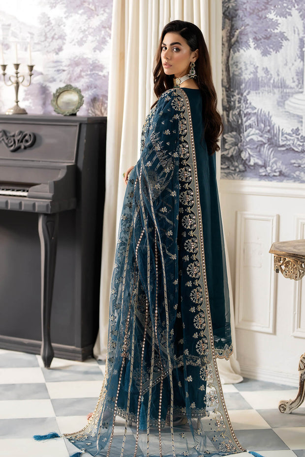 Teal Blue Embroidered Pakistani Party Dress