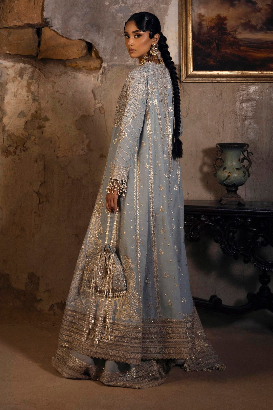 Pale Blue Embellished Pakistani Party Dress