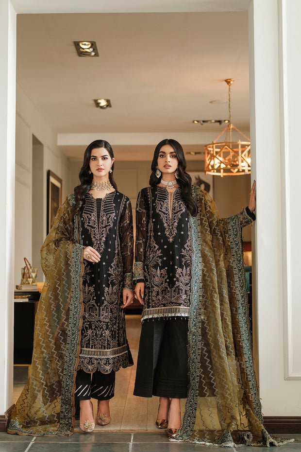 Traditional Black Embroidered Kameez Trousers Wedding Dress