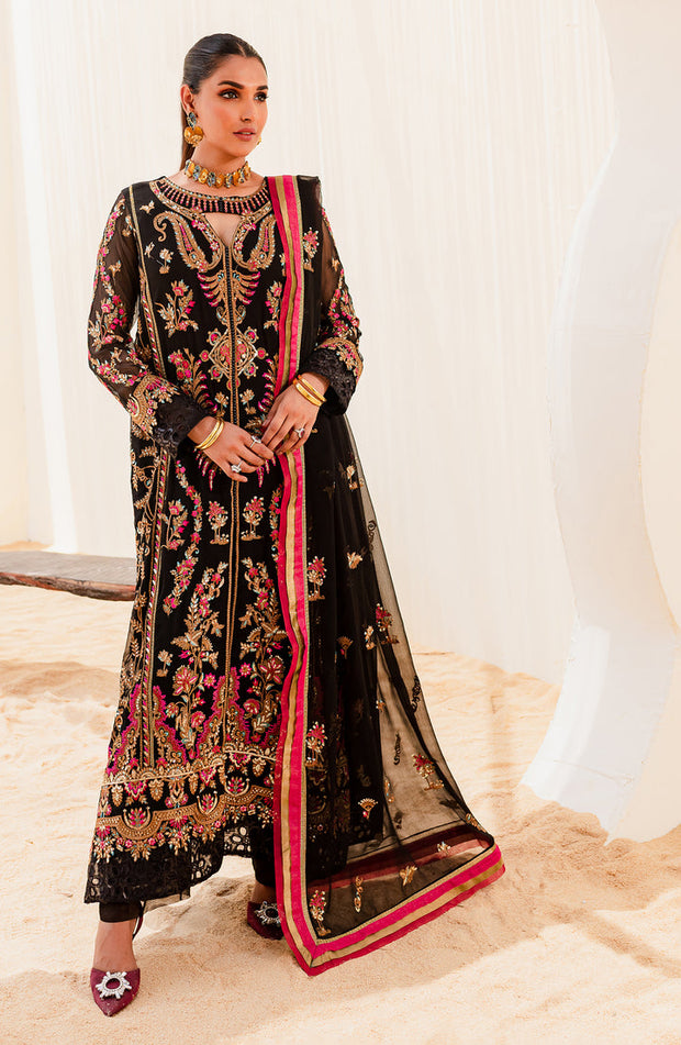 Traditional Black Embroidered Pakistani Salwar Kameez Dupatta Suit 