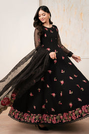 Traditional Black Floral Embroidered Pakistani Party Dress Frock