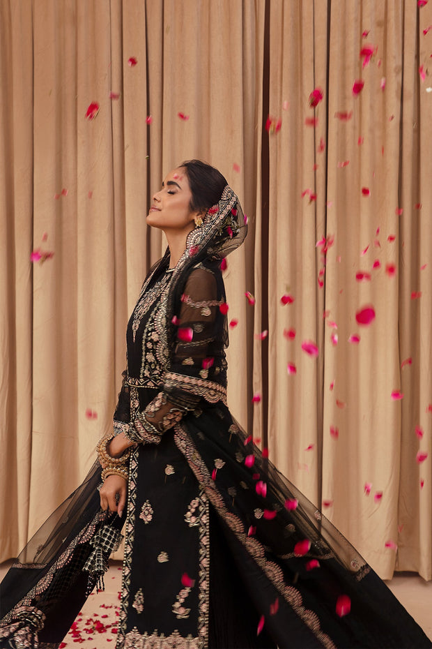Traditional Black Multi color Embroidered Pakistani Wedding Dress 2023