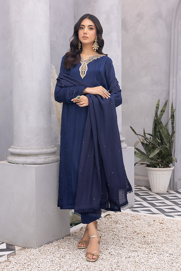 Traditional Blue Pakistani Salwar Kameez with Dupatta – Nameera by Farooq