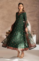 Traditional Bottle Green Embroidered Pakistan Party Dress Long Frock Style