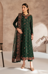 Traditional Bottle Green Embroidered Pakistan Party Dress Long Frock Style