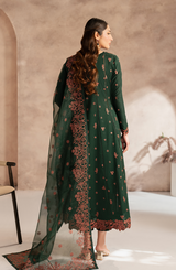 Traditional Bottle Green Embroidered Pakistan Party Dress in Frock Style
