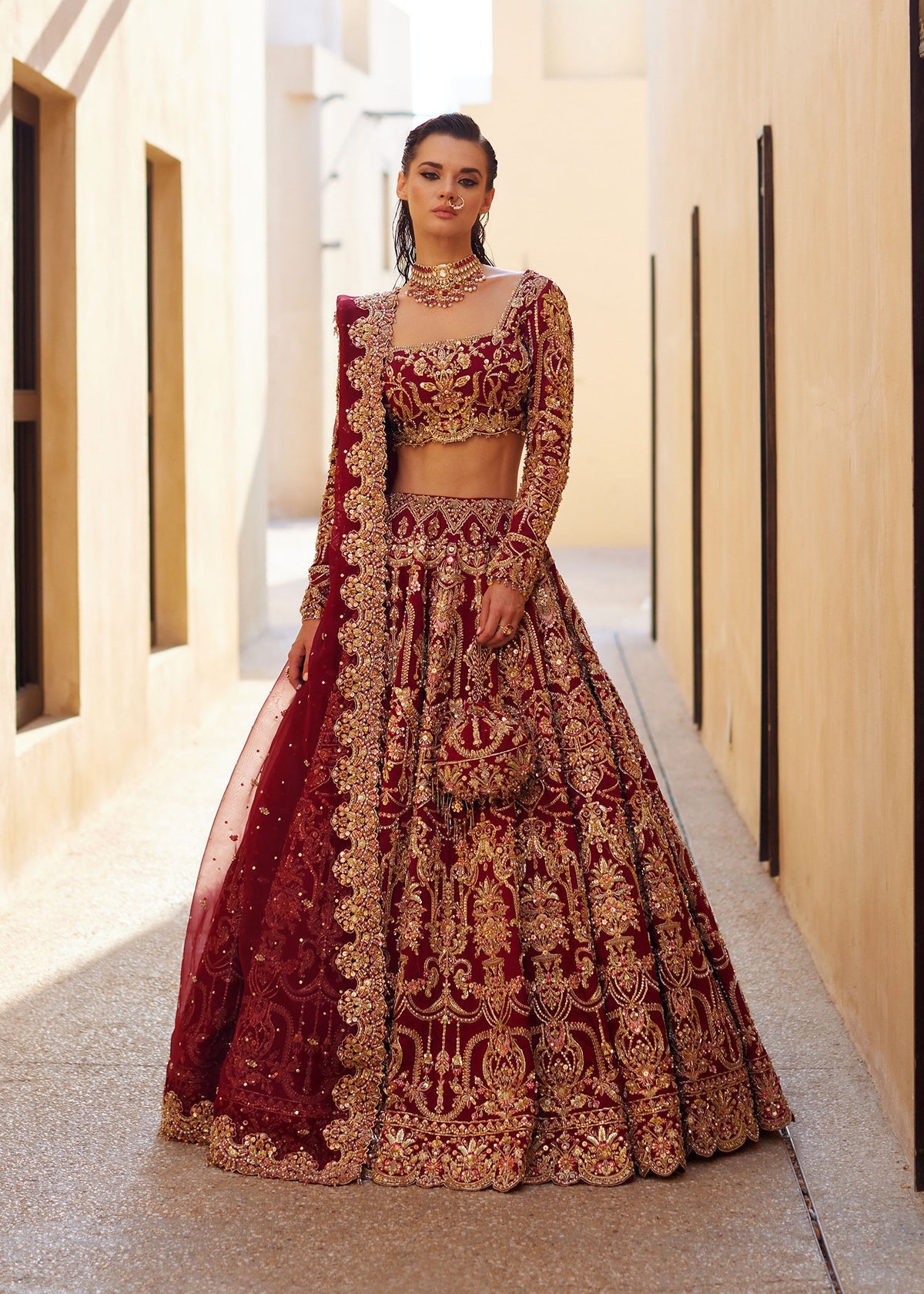 Embellished Choli Lehenga Style Pakistani Bridal Dress – Nameera by Farooq