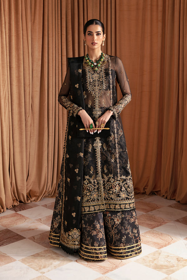 Traditional Gold Embroidered Pakistani Wedding Dress Black Gown Gharara