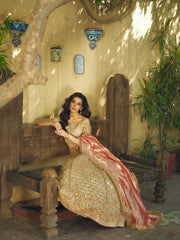 Traditional Gold Lehenga Choli Dupatta Pakistani Wedding Dress