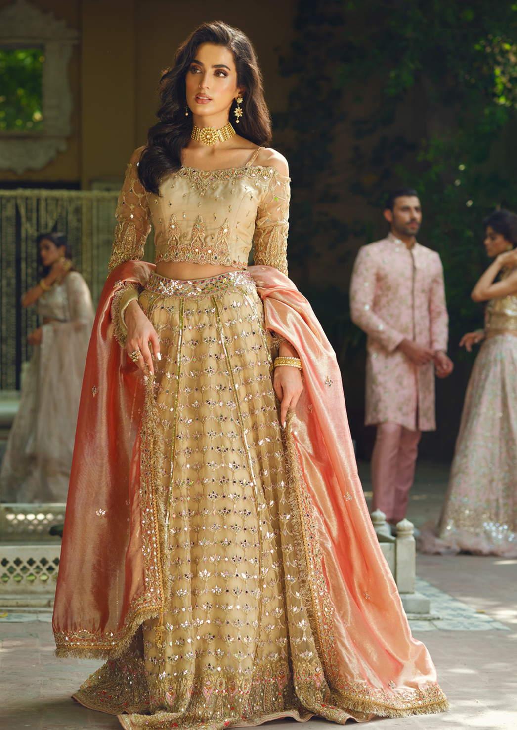 Traditional Gold Lehenga Choli Pakistani Wedding Dress