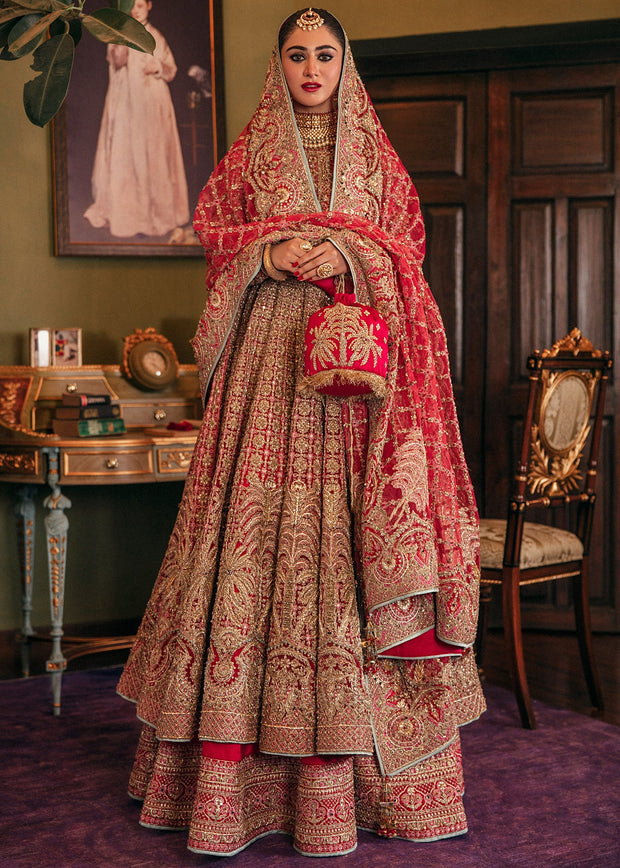 Traditional Heavily Embellished Double Layered Pishwas Pakistani Bridal Dress