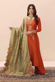 Traditional Orange Embroidered Pakistani Salwar Kameez Dupatta Suit