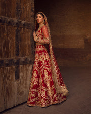 Traditional Pakistani Bridal Dress Lehenga Choli Dupatta in Maroon Shade