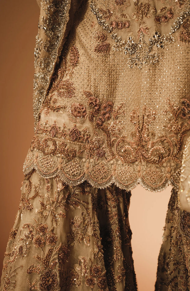 Traditional Pakistani Bridal Dress in Farshi Gharara Kameez Style