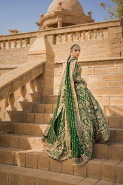Traditional Pakistani Bridal Dress in Green Lehenga Choli Style