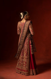 Traditional Pakistani Bridal Dress in Open Shirt Sharara Style