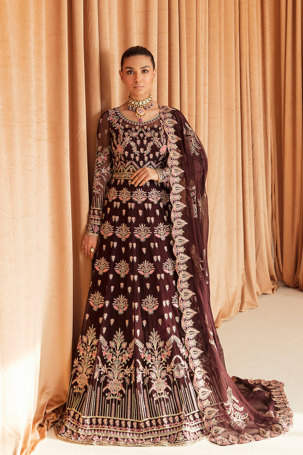 Traditional Pakistani Wedding Dress Pishwas Style in Rust Brown Color