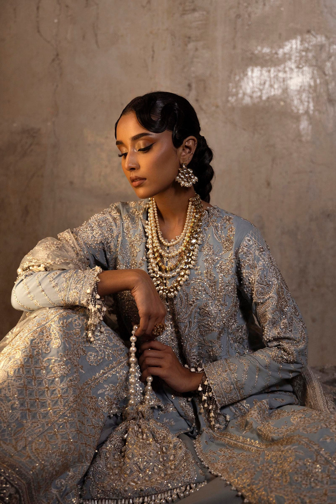 Pale Blue Embellished Pakistani Party Dress