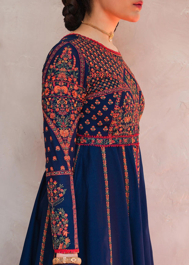 Traditional Pishwas Frock and Sharara Blue Pakistani Wedding Dress