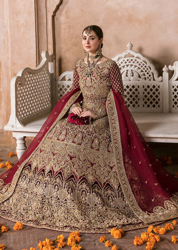 Traditional Red Pakistani Bridal Dress in Pishwas and Dupatta Style
