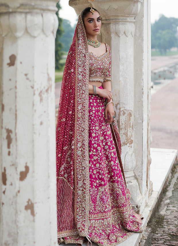 Traditional Pakistani Bridal Dress Pink Lehnga Choli For Bridal Wear