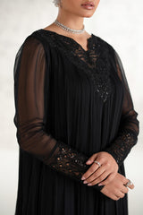 Traditionally Embroidered Pakistani Dress in Chiffon Frock Style