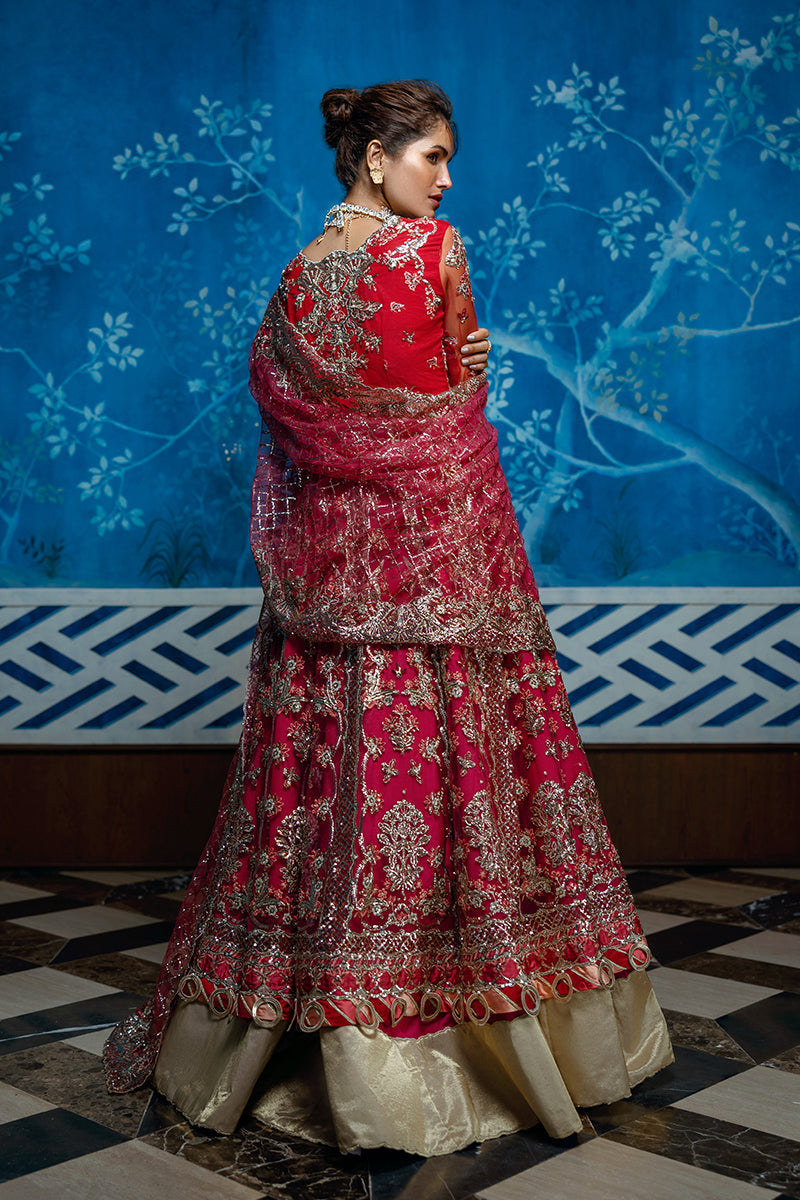 Trendy Pakistani Wedding Dress in Open Frock Lehenga Style