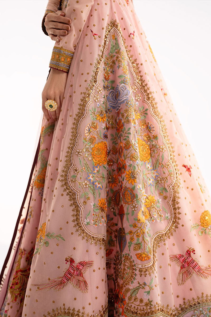 Trendy Pakistani Wedding Dress in Pink Anarkali Lehenga Style