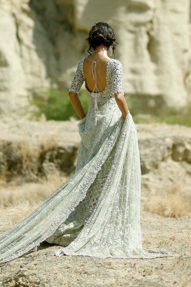 Trendy Pakistani Bridal Dress in Lehenga Pishwas Style – Nameera by Farooq