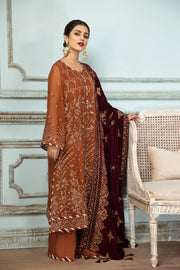 Try Caramel Brown Embroidered Pakistani Long Frock Dupatta Party wear