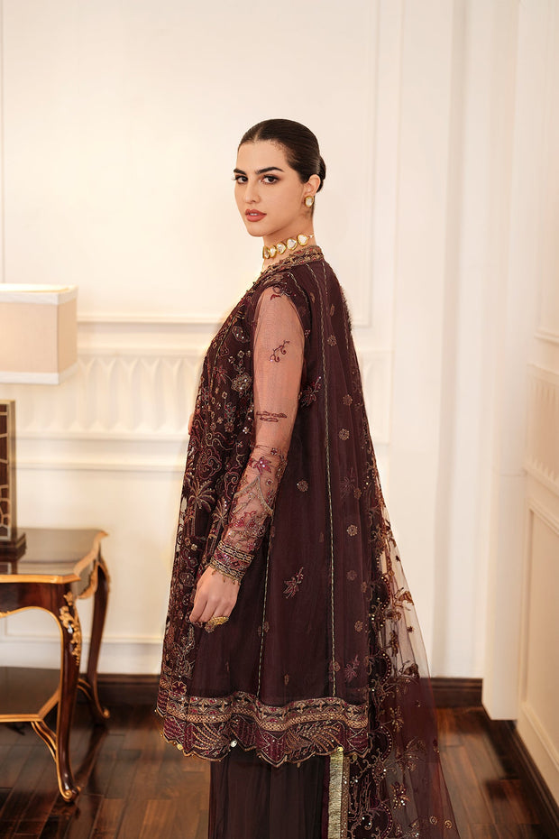 Try Chocolate Brown Embroidered Sharara Kameez Wedding Dress