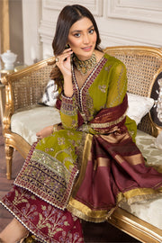 Try Classic Mehndi Green Pakistani Embroidered Gown Style Wedding Dress 2023