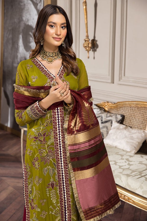 Try Classic Mehndi Green Pakistani Embroidered Gown Style Wedding Dress