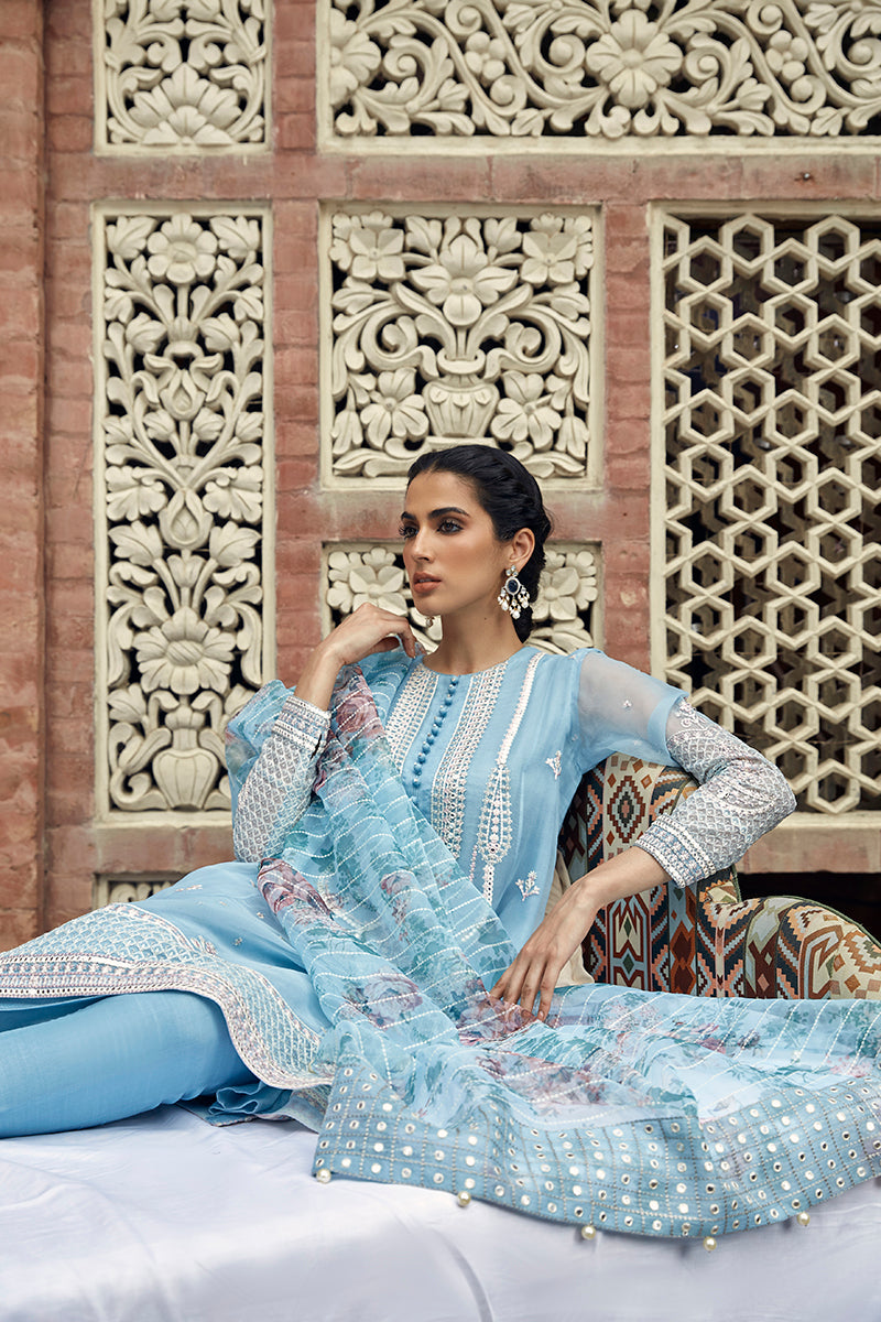 Try Classic Sky Blue Embroidered Pakistani Salwar Kameez with Dupatta