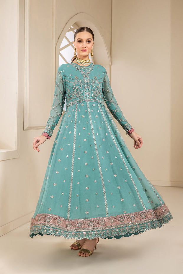 Try Elegant Sky Blue Embroidered Pakistani Long Frock Party Dress