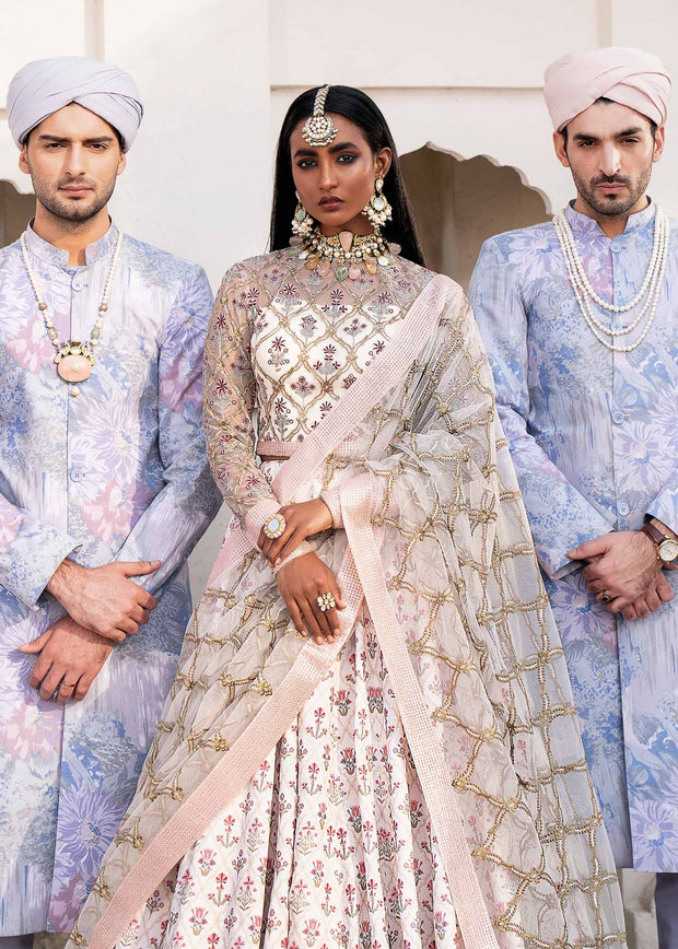 Try Ivory Pink Contrast Embroidered Pakistani Wedding Wear Lehenga Choli